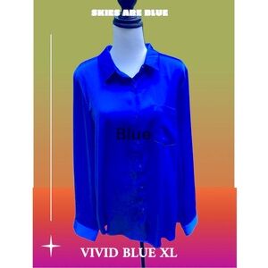 NWT GORGEOUS Vivid Blue Button-Up Blouse Designed by💙💙 ”SKIES ARE BLUE”💙💙 XL